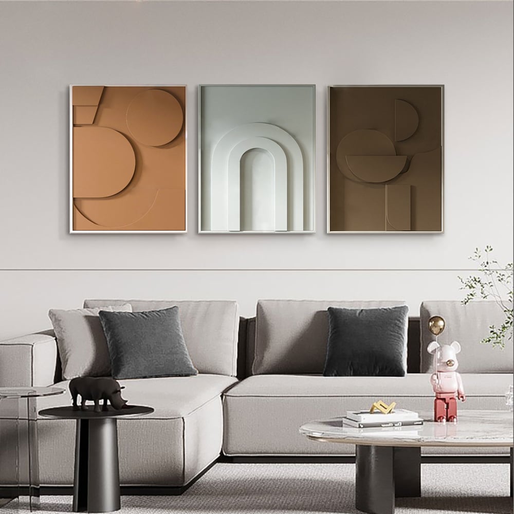 HMR - 3 Pieces Geometric Abstract Wall Art Decor Set Modern Canvas Print Living Room