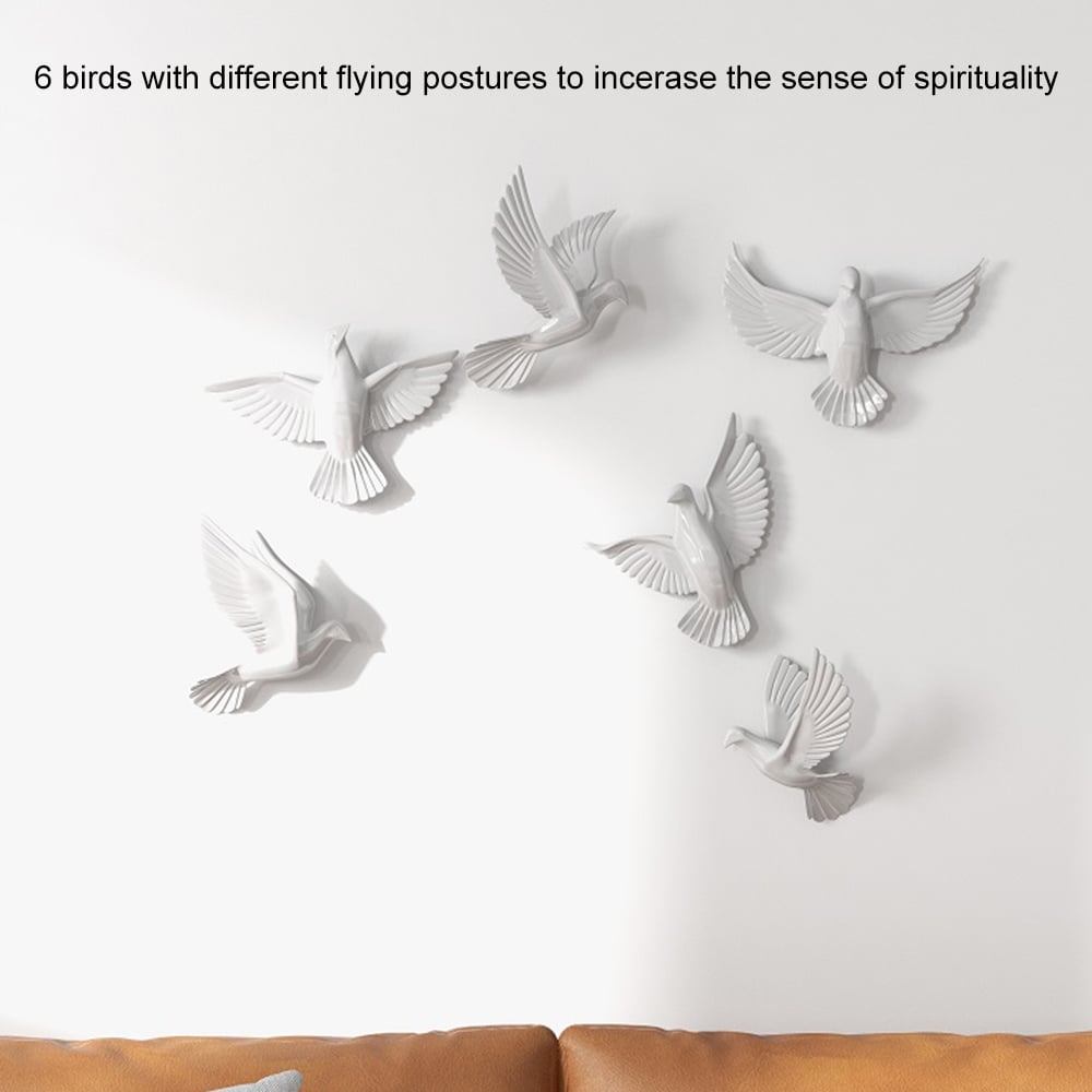 HMR Flocking Birds Wall Decor (Set of 6) - White, DIY Combination