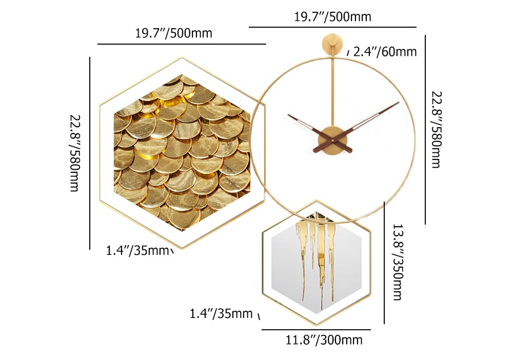 HMR - 3-Piece Modern Geometric Wall Clock Decor Set Canvas Painting Wall Art with Aluminum Frame