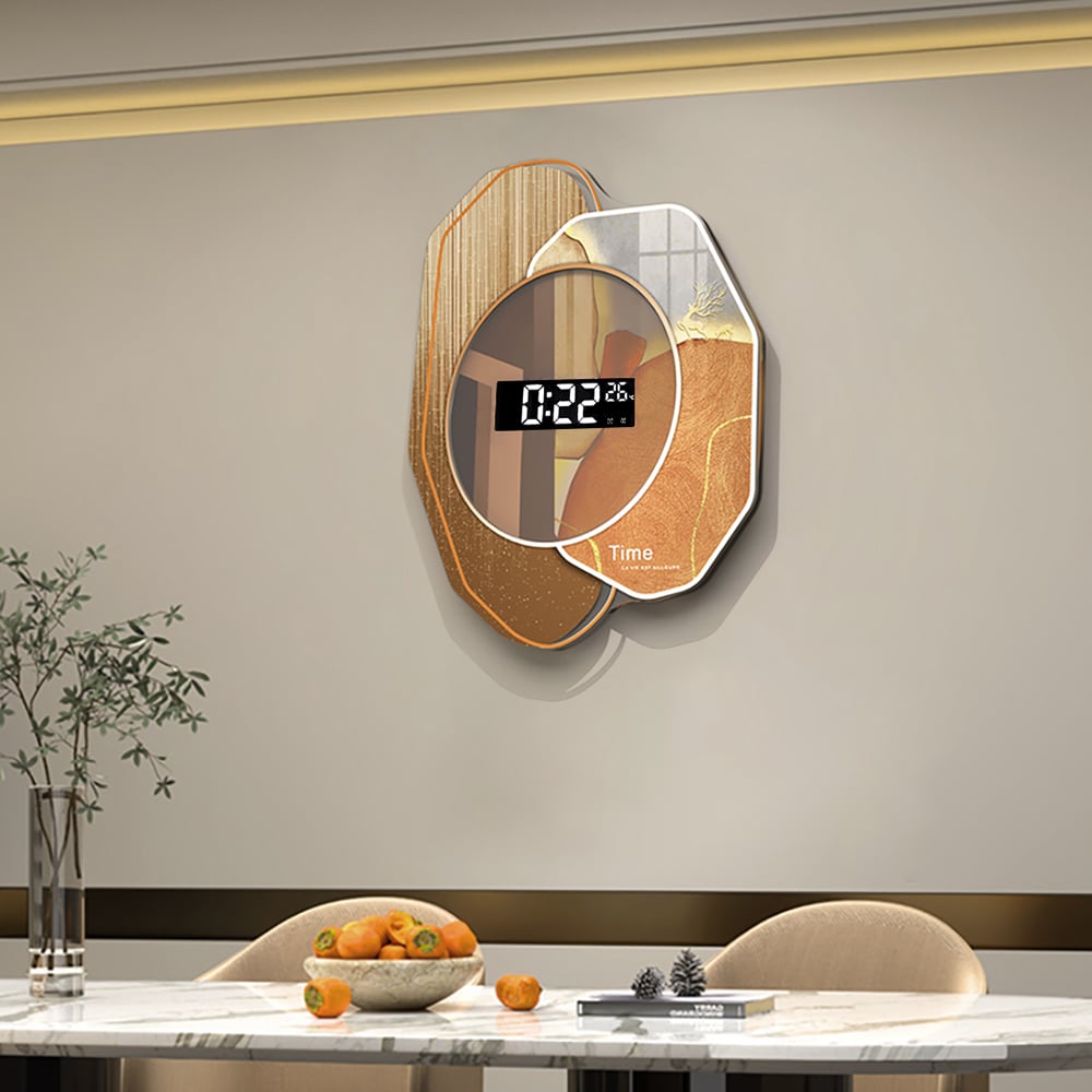 HMR - 20.9" LED Digital Display Abstract Acrylic Wall Clock Modern Decor Art in Orange