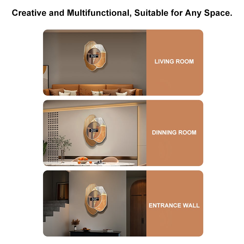 HMR - 20.9" LED Digital Display Abstract Acrylic Wall Clock Modern Decor Art in Orange