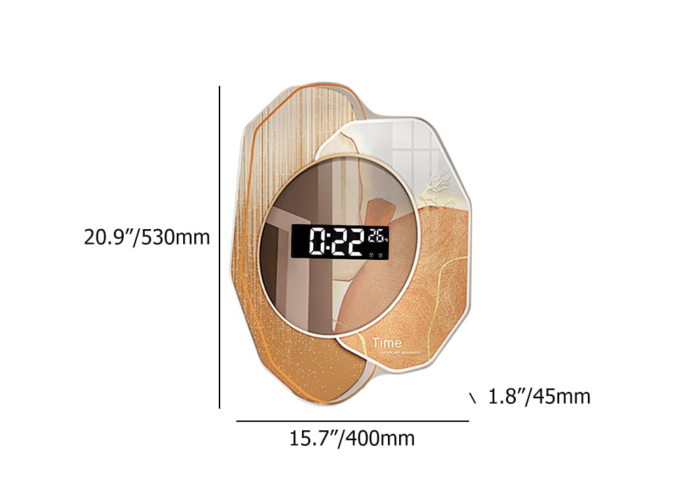 HMR - 20.9" LED Digital Display Abstract Acrylic Wall Clock Modern Decor Art in Orange