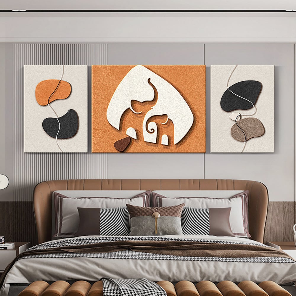 HMR - 3-Pieces Elephant Wall Decor Set Modern 3D Abstract Geometric Painting Art Living Room