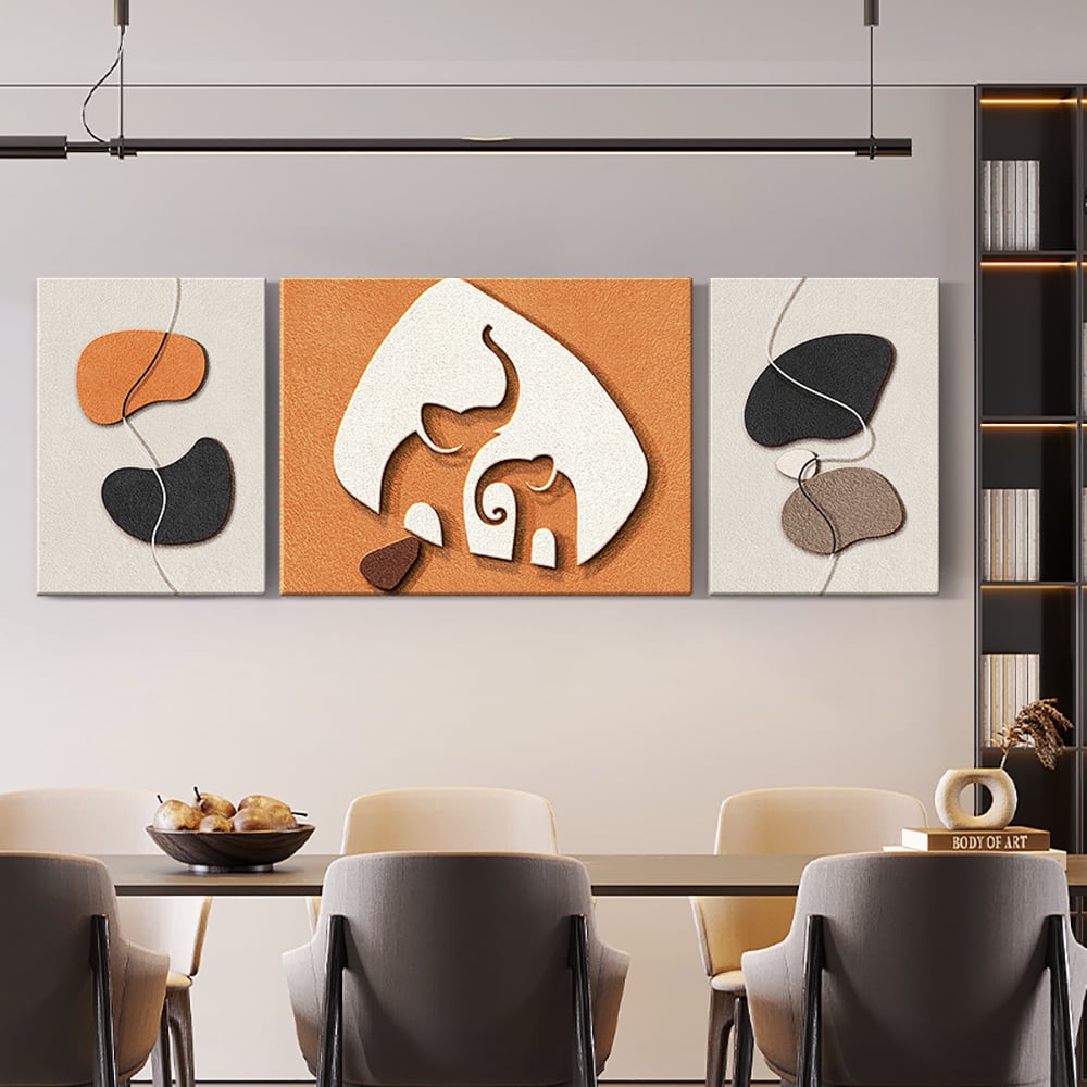 HMR - 3-Pieces Elephant Wall Decor Set Modern 3D Abstract Geometric Painting Art Living Room