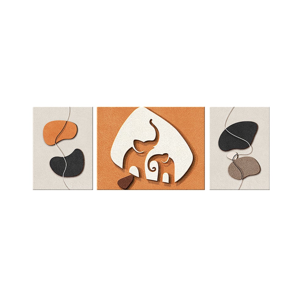HMR - 3-Pieces Elephant Wall Decor Set Modern 3D Abstract Geometric Painting Art Living Room