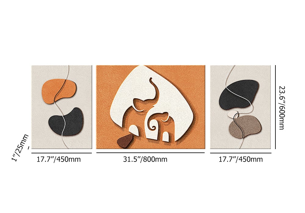 HMR - 3-Pieces Elephant Wall Decor Set Modern 3D Abstract Geometric Painting Art Living Room