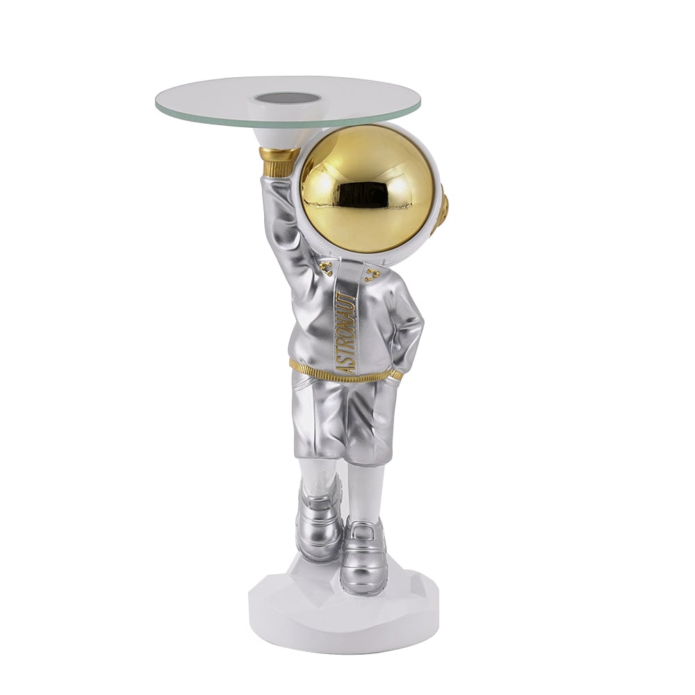 HMR - 23.6" Silver Astronaut Floor Statue Sculpture Decor Art Side Table with Wireless Charger