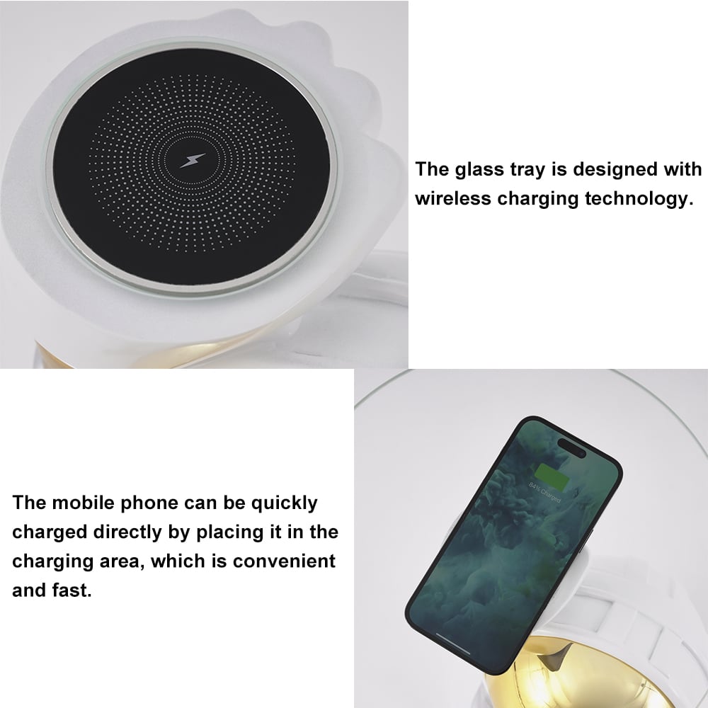 HMR - 23.6" Silver Astronaut Floor Statue Sculpture Decor Art Side Table with Wireless Charger