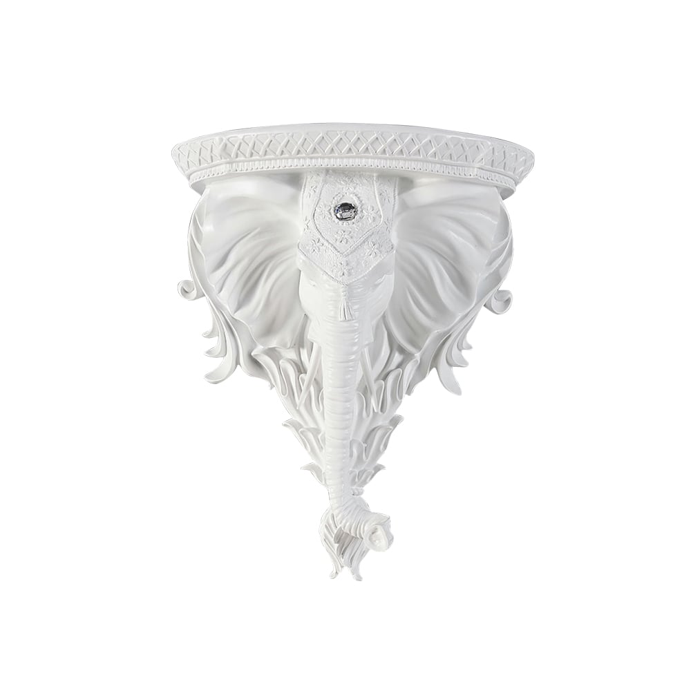 HMR 3D Traditional Resin Elephant Wall Mounted Shelves Floating Art Wall Shelf - White