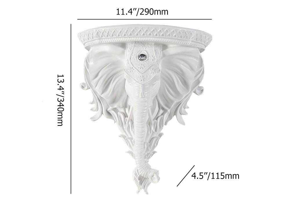 HMR 3D Traditional Resin Elephant Wall Mounted Shelves Floating Art Wall Shelf - White