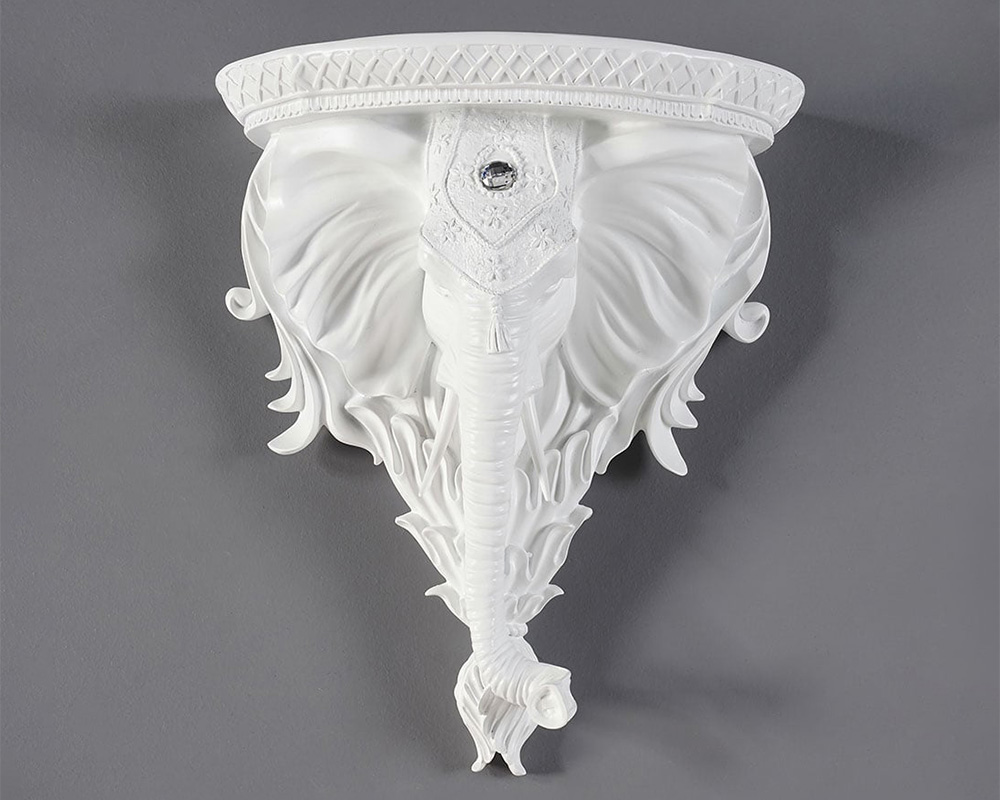 HMR 3D Traditional Resin Elephant Wall Mounted Shelves Floating Art Wall Shelf - White