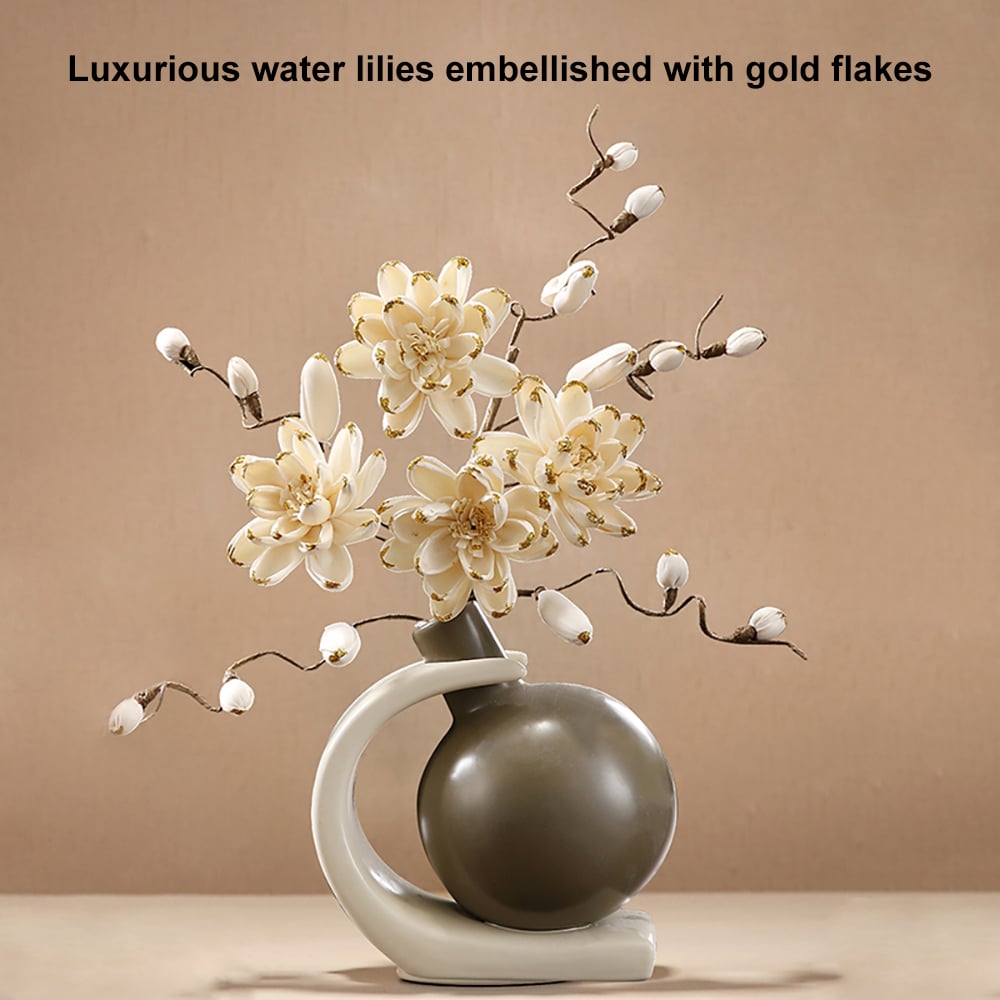 HMR - Creative Silver Deer Decoration Artificial Flower Set Golden Artificial Flowers in Vase
