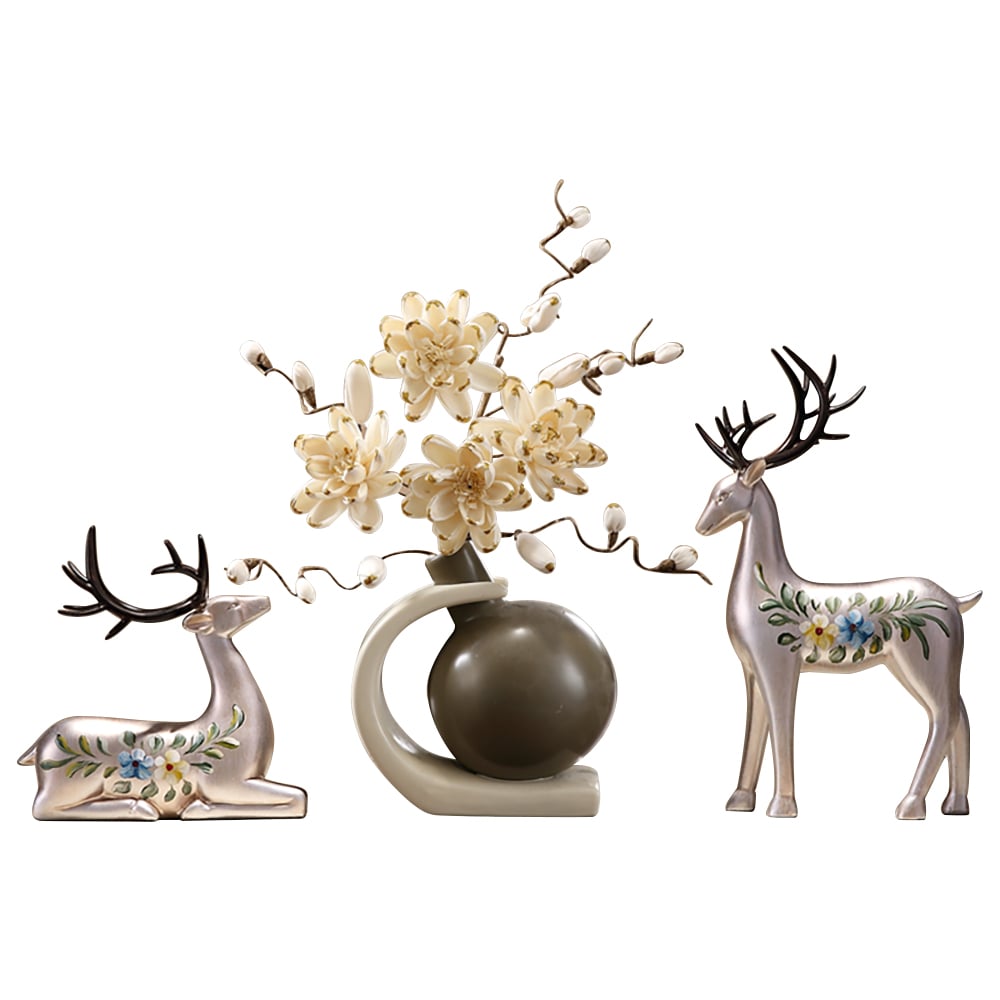 HMR - Creative Silver Deer Decoration Artificial Flower Set Golden Artificial Flowers in Vase