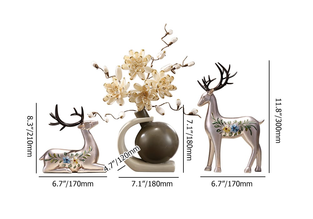 HMR - Creative Silver Deer Decoration Artificial Flower Set Golden Artificial Flowers in Vase