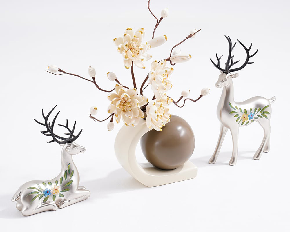 HMR - Creative Silver Deer Decoration Artificial Flower Set Golden Artificial Flowers in Vase