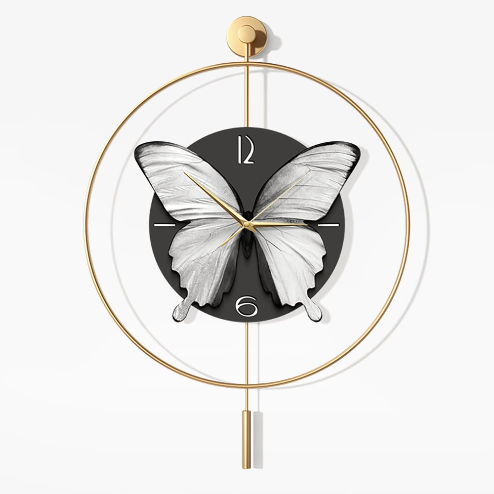 HMR - LED Golden Butterfly Silent Pendulum Remote Control Adjustable Wall Clock