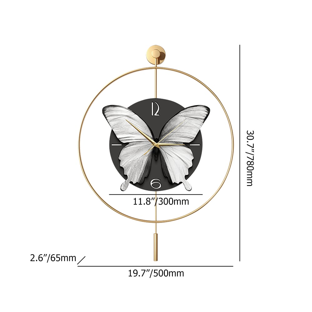 HMR - LED Golden Butterfly Silent Pendulum Remote Control Adjustable Wall Clock