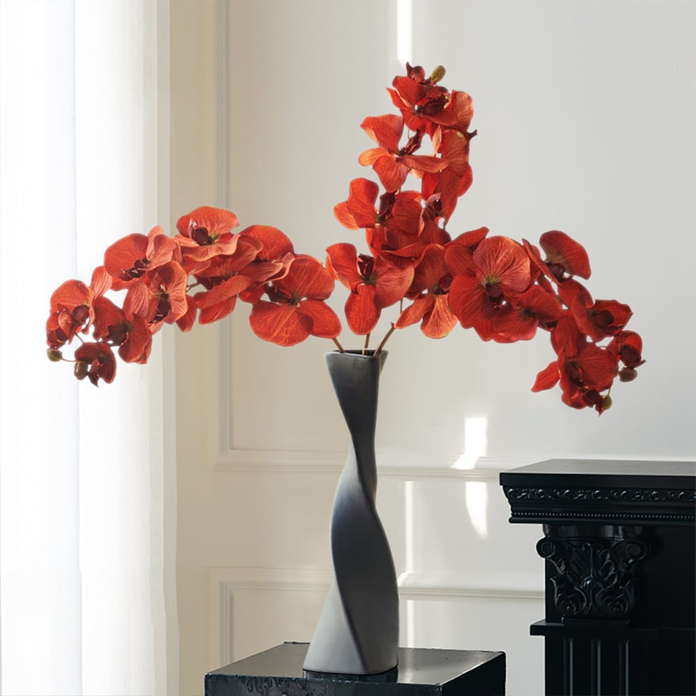 HMR - Modern Creative Orange Orchid Artificial Flower Arrangement in Black Vase