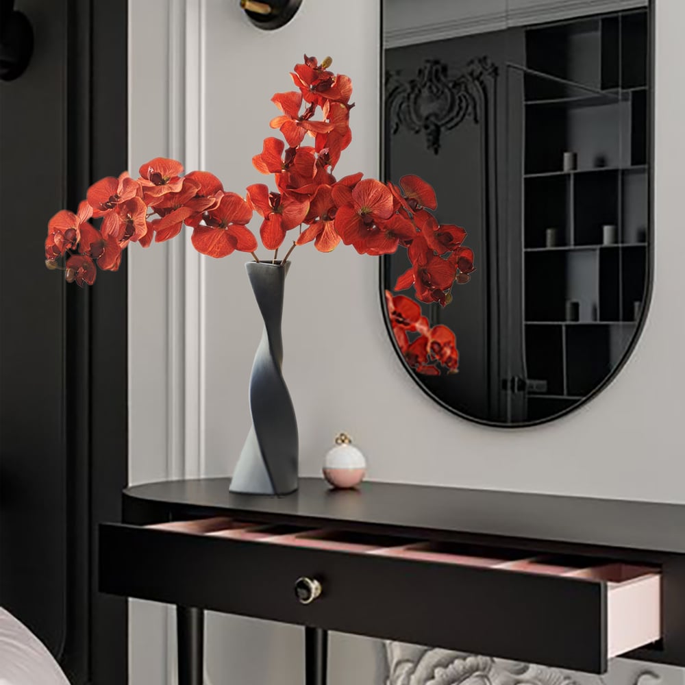 HMR - Modern Creative Orange Orchid Artificial Flower Arrangement in Black Vase