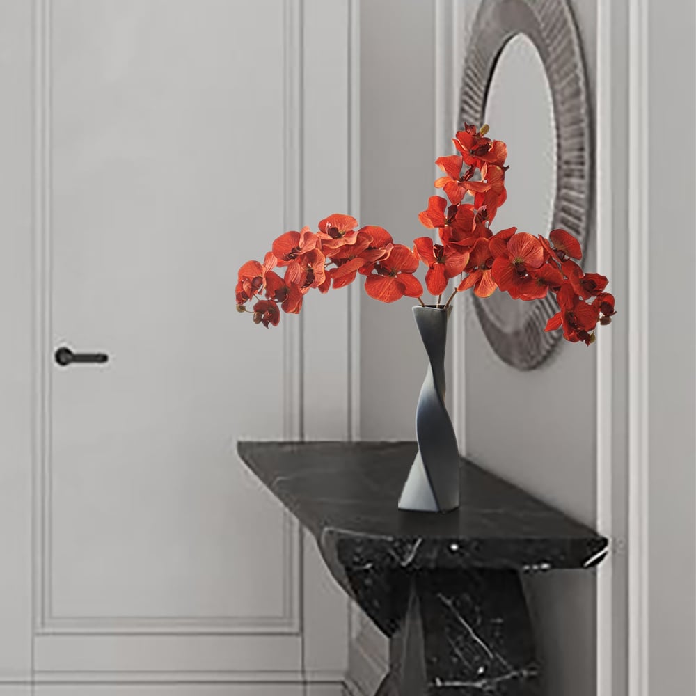 HMR - Modern Creative Orange Orchid Artificial Flower Arrangement in Black Vase