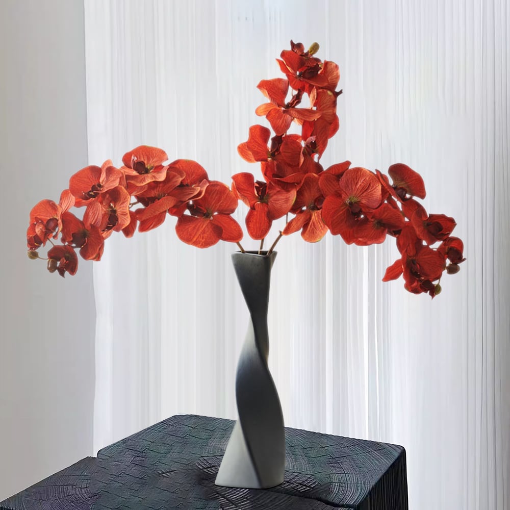 HMR - Modern Creative Orange Orchid Artificial Flower Arrangement in Black Vase