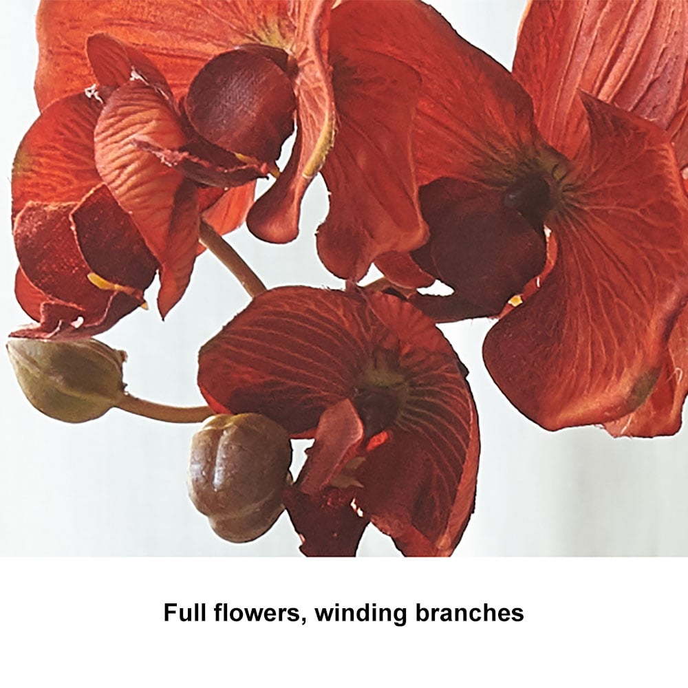 HMR - Modern Creative Orange Orchid Artificial Flower Arrangement in Black Vase