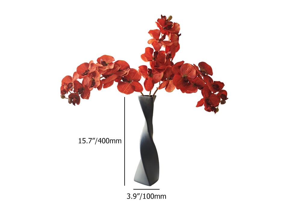 HMR - Modern Creative Orange Orchid Artificial Flower Arrangement in Black Vase
