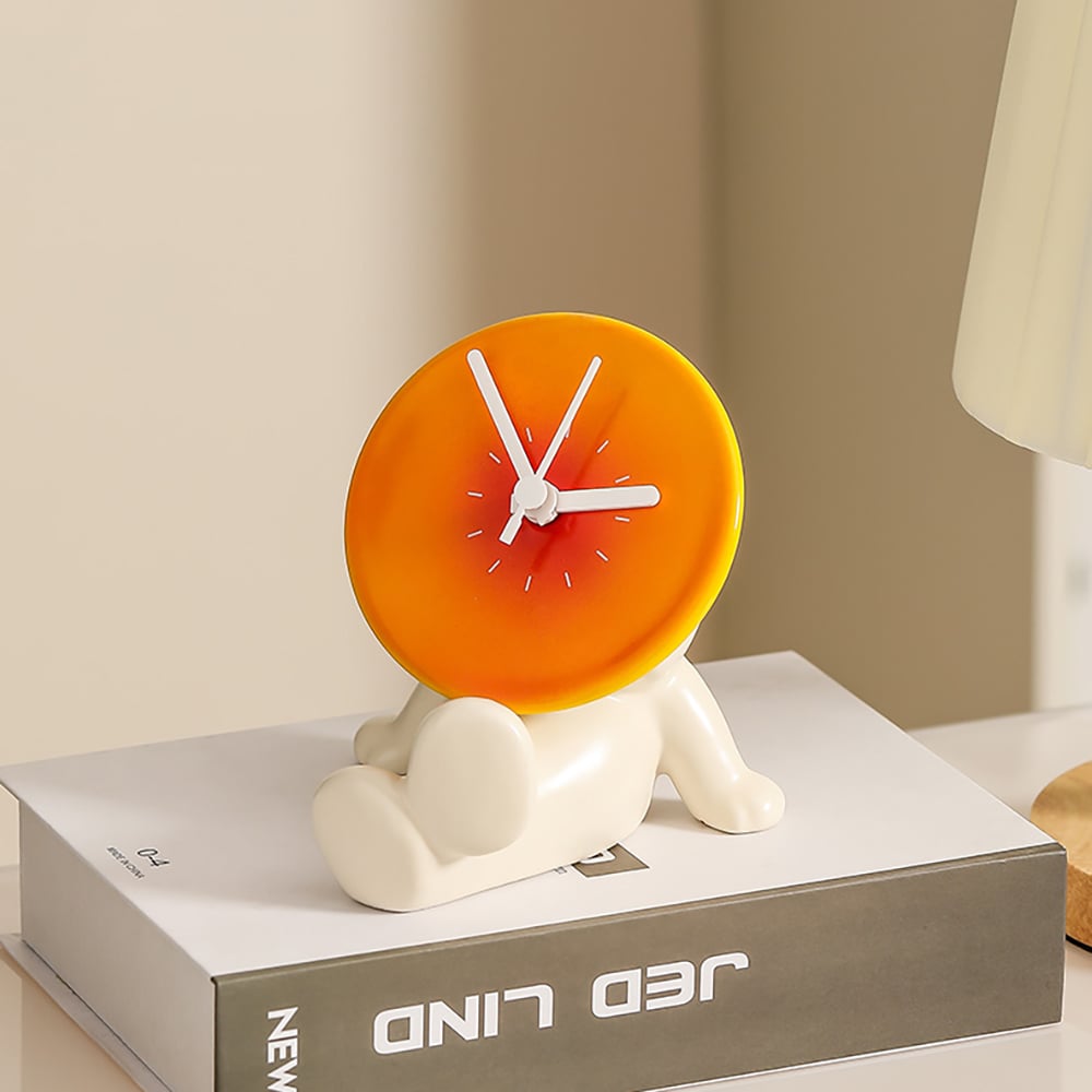 HMR - Modern Novelty Ceramic White & Orange Table Clock Home Decoration