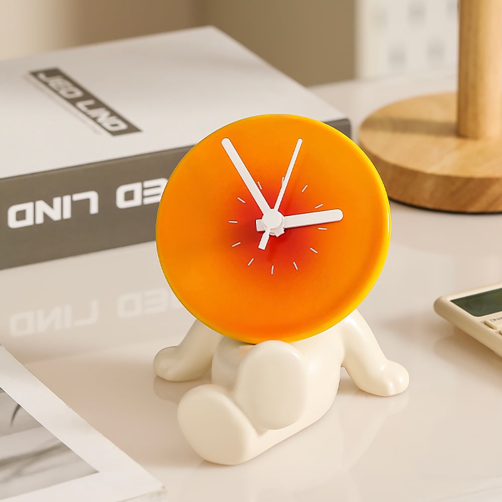 HMR - Modern Novelty Ceramic White & Orange Table Clock Home Decoration
