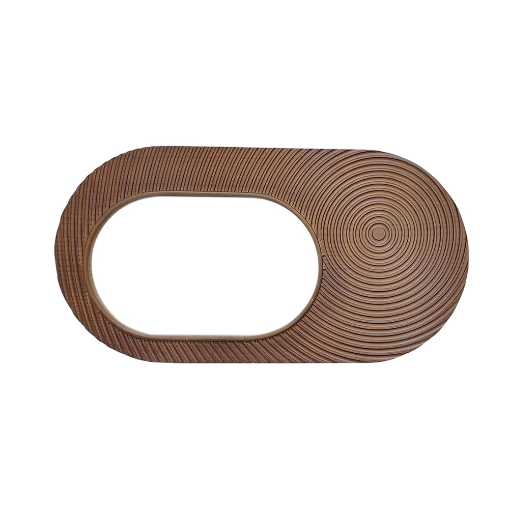 HMR - 37.4" Large Brown Oval Wall Mirror Decor with Circle Texture Frame Living Room Bedroom