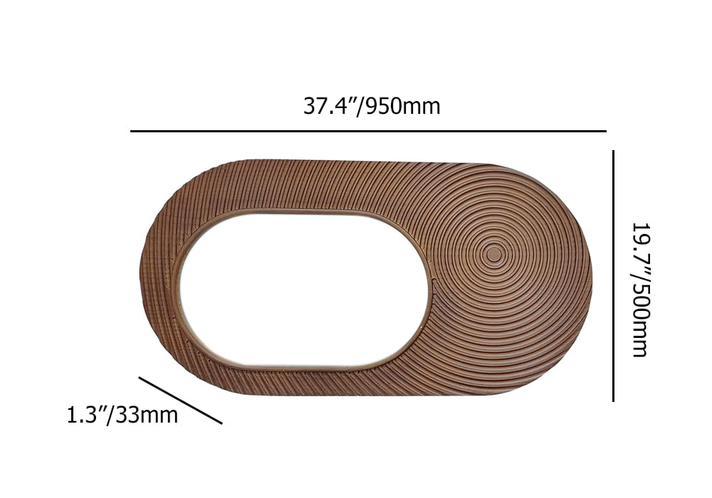 HMR - 37.4" Large Brown Oval Wall Mirror Decor with Circle Texture Frame Living Room Bedroom