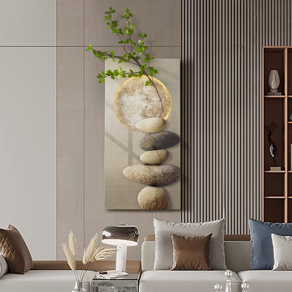 HMR - 31.5" LED Wall Art Japandi Abstract Geometric Acrylic Stone Shape Decor USB Lighting