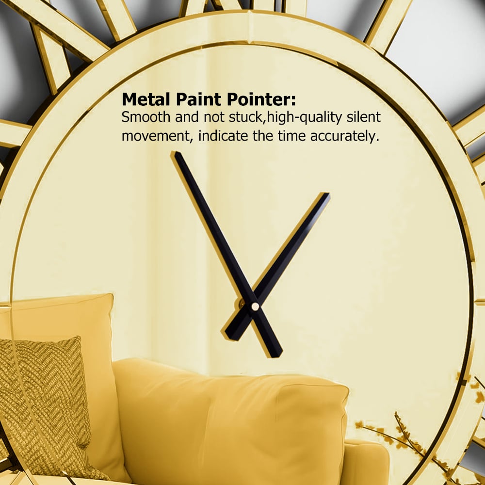 HMR - 23" Large Round Roman Numeral Silent Wall Clock Modern Acrylic Mirror Decor Art in Gold
