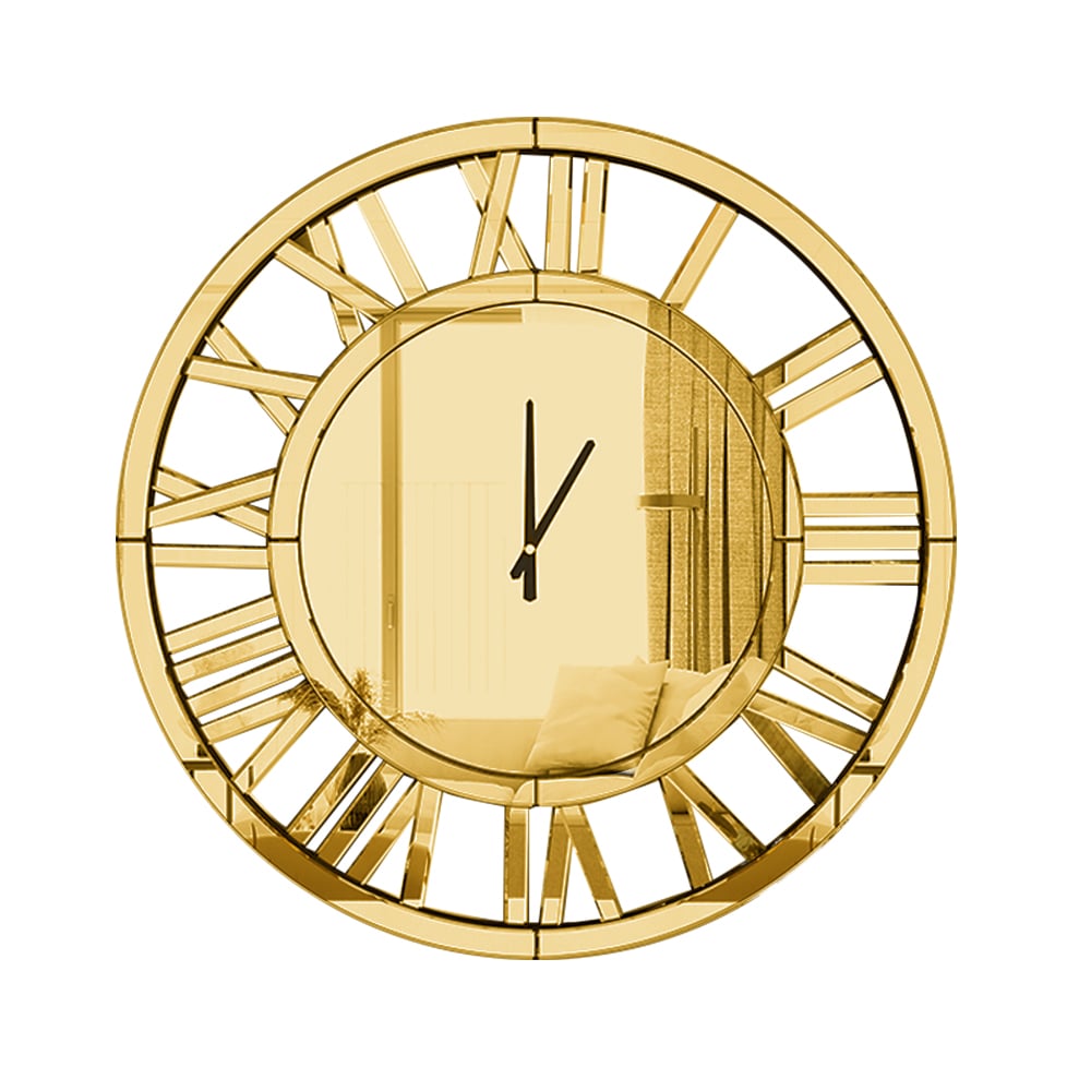 HMR - 23" Large Round Roman Numeral Silent Wall Clock Modern Acrylic Mirror Decor Art in Gold