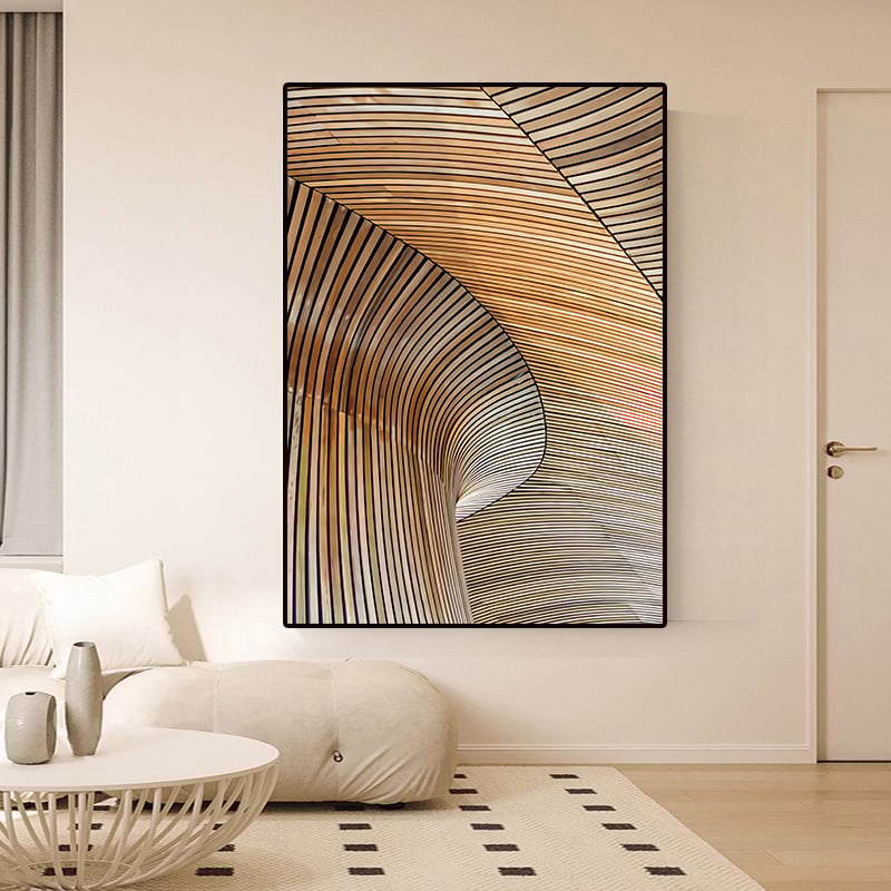 HMR - Modern Geometric Lines Wall Decor Abstract River Painting Art Canvas Prints with Frame