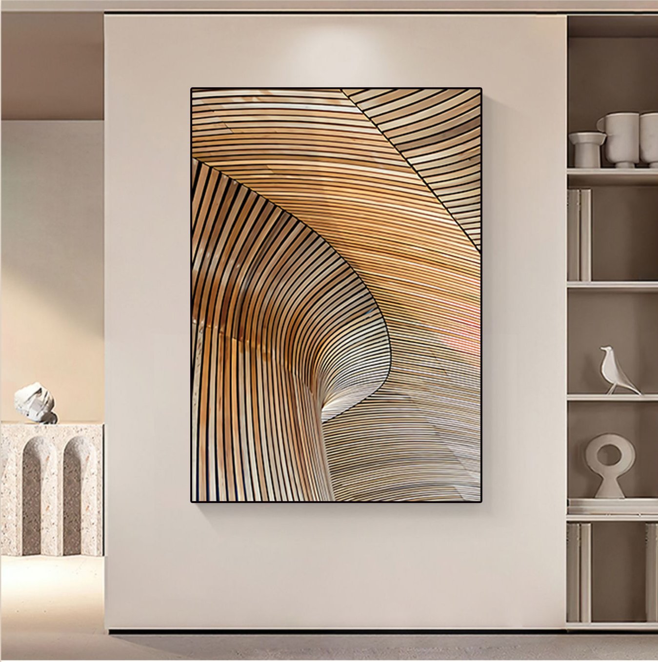 HMR - Modern Geometric Lines Wall Decor Abstract River Painting Art Canvas Prints with Frame