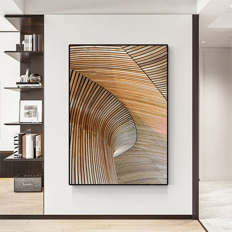 HMR - Modern Geometric Lines Wall Decor Abstract River Painting Art Canvas Prints with Frame