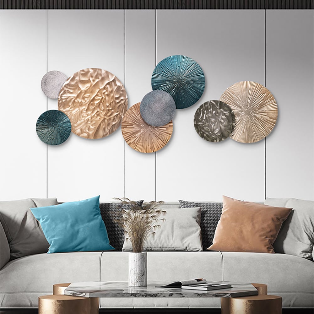 HMR - 3D Art Deco Large Metal Round Textured Wall Decor for Living Room Bedroom