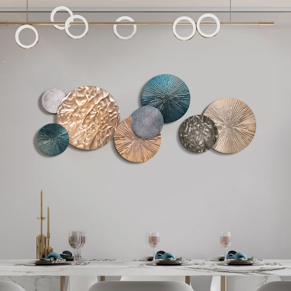 HMR - 3D Art Deco Large Metal Round Textured Wall Decor for Living Room Bedroom
