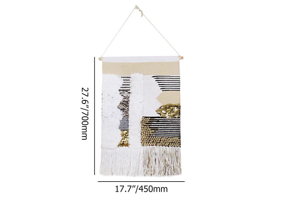 HMR - Modern Woven Black and Gold Blend Tapestry Macrame Wall Hanging