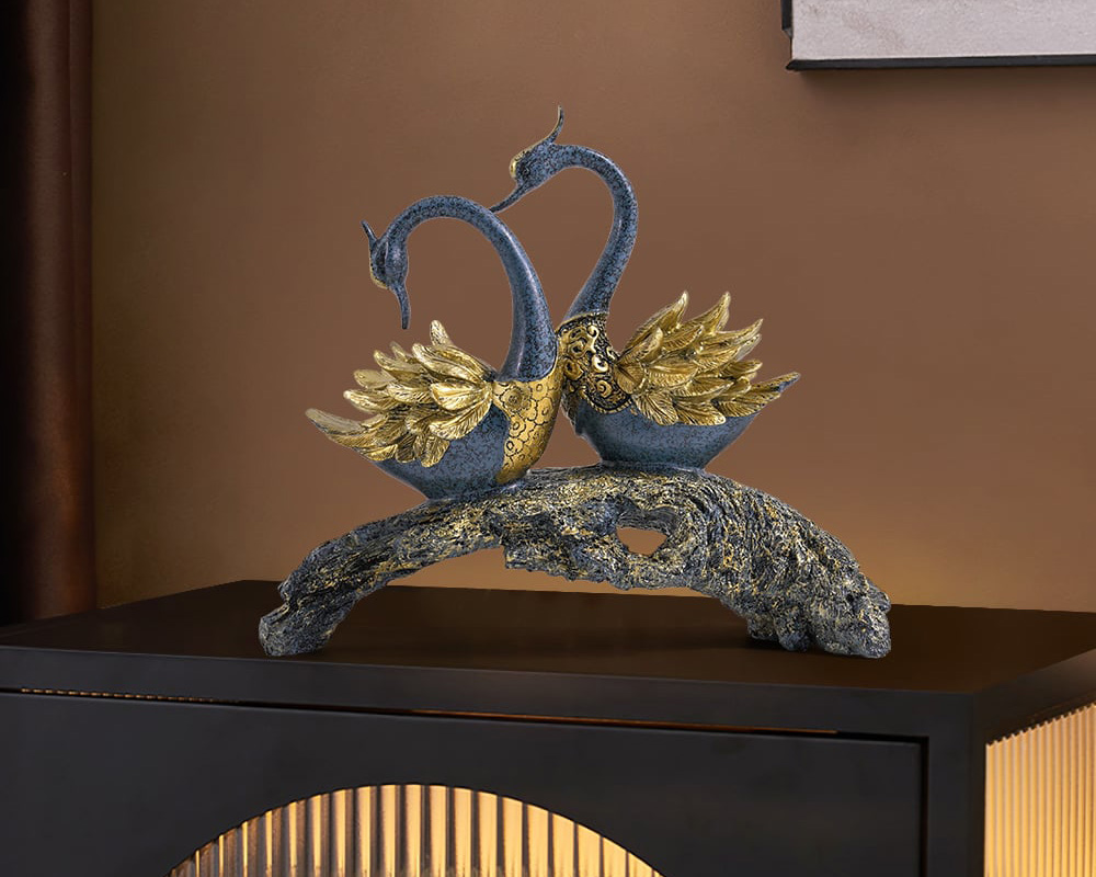 HMR - 14.2" Simulation Couple Swan Sculpture Art Ornament Table Statue Decor