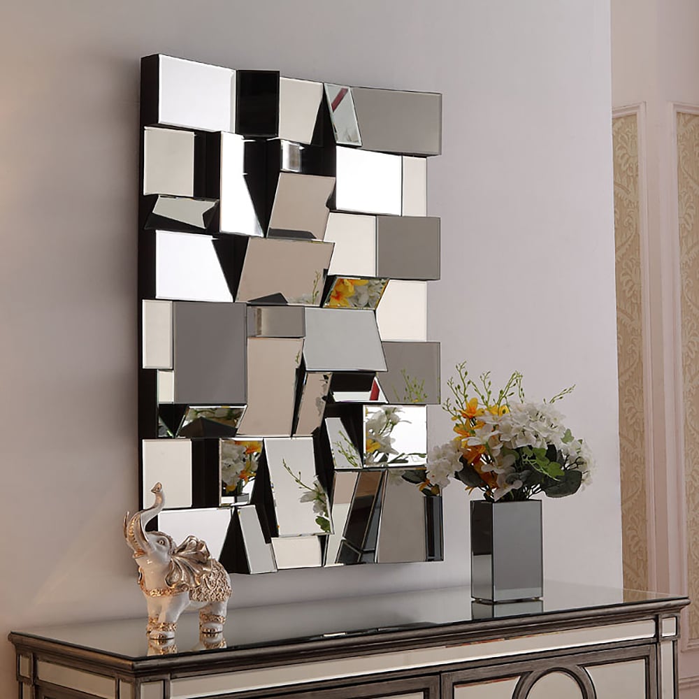 HMR - 39.4" Glam Irregular Silver Decorative Frameless Earthquake Wall Mirror