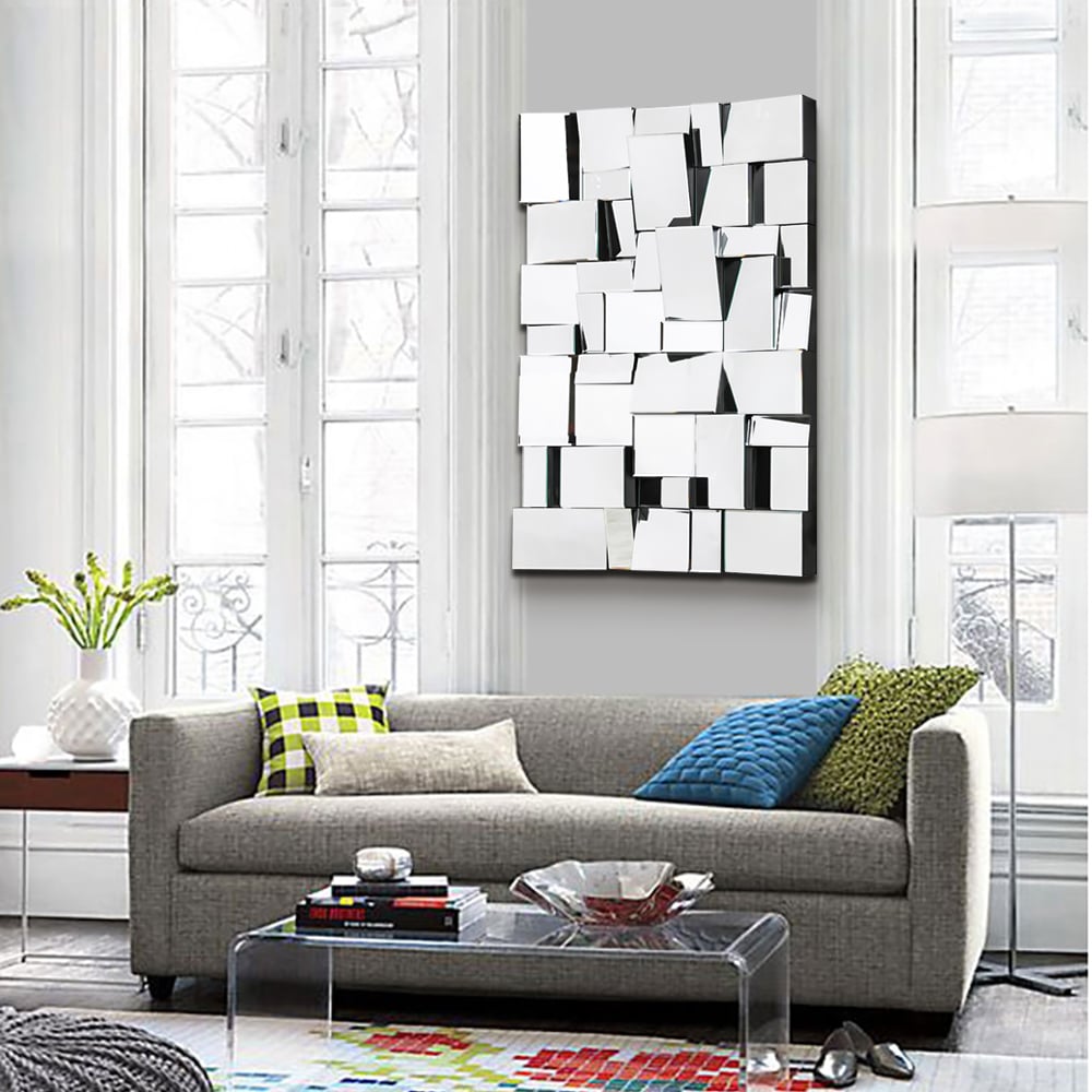HMR - 39.4" Glam Irregular Silver Decorative Frameless Earthquake Wall Mirror