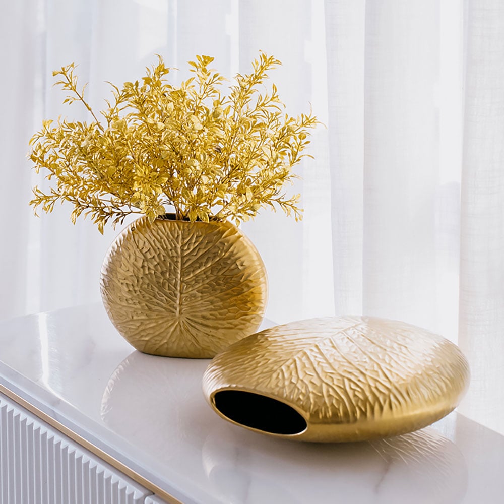 HMR - Bronze Gold Luxury Artificial Plants in Vase Creative Ceramic Vase Artificial Plants Set