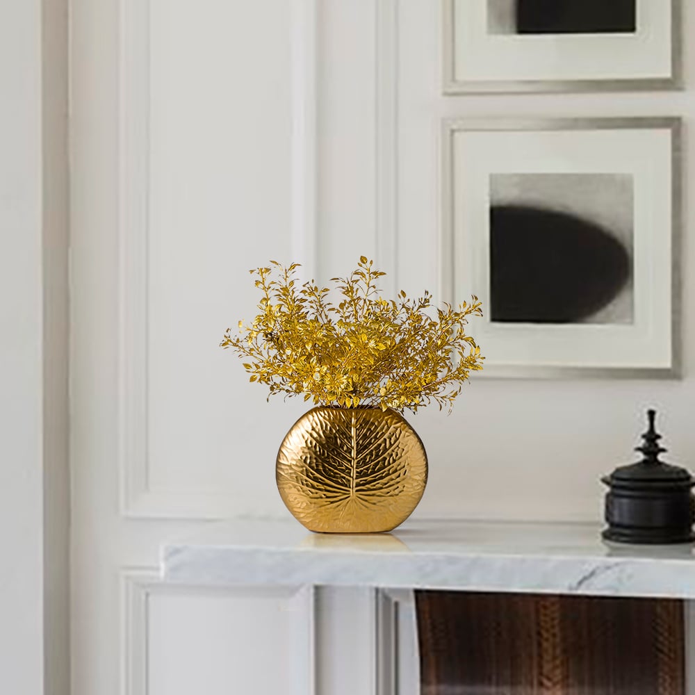 HMR - Bronze Gold Luxury Artificial Plants in Vase Creative Ceramic Vase Artificial Plants Set