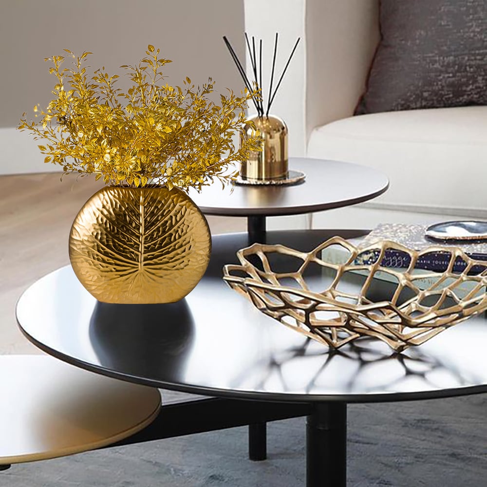 HMR - Bronze Gold Luxury Artificial Plants in Vase Creative Ceramic Vase Artificial Plants Set