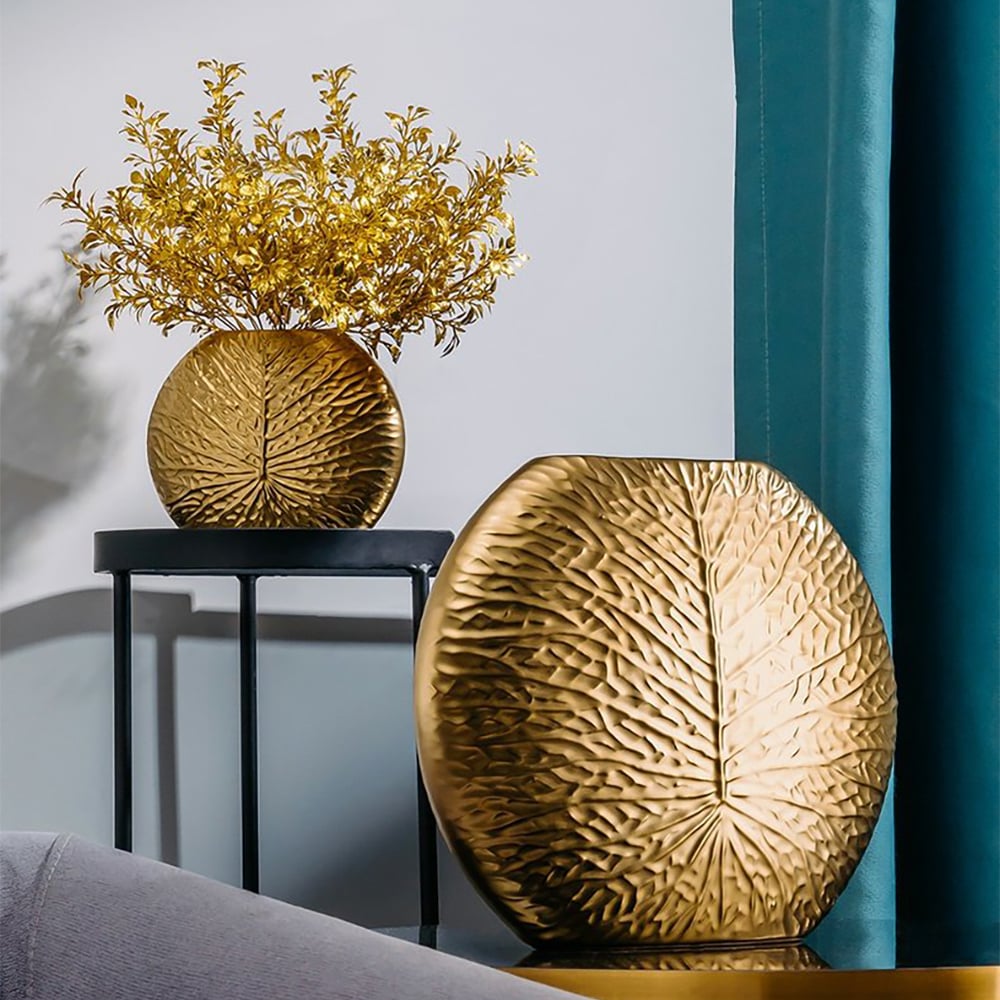 HMR - Bronze Gold Luxury Artificial Plants in Vase Creative Ceramic Vase Artificial Plants Set