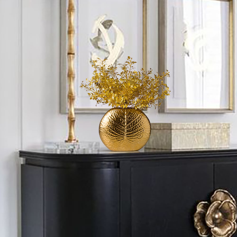 HMR - Bronze Gold Luxury Artificial Plants in Vase Creative Ceramic Vase Artificial Plants Set