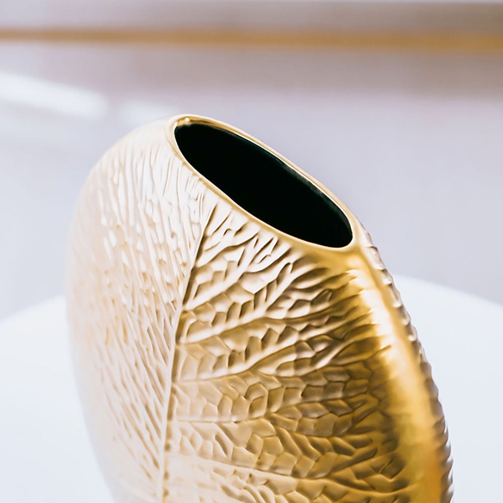 HMR - Bronze Gold Luxury Artificial Plants in Vase Creative Ceramic Vase Artificial Plants Set