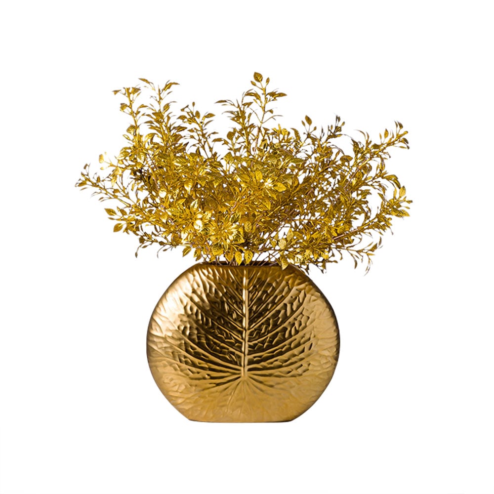 HMR - Bronze Gold Luxury Artificial Plants in Vase Creative Ceramic Vase Artificial Plants Set